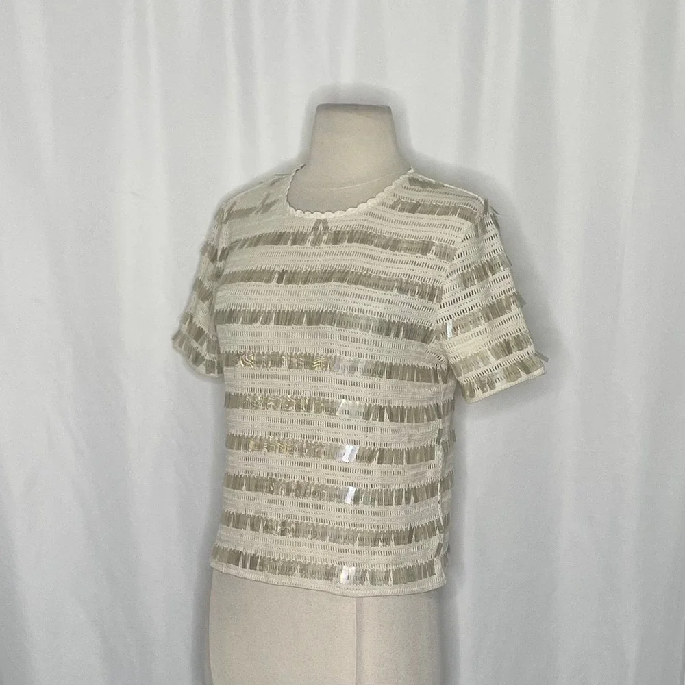 NWT!! J. CREW Crochet Shirt Shimmery Sequins Knit Party Glam Preppy X-Small‎